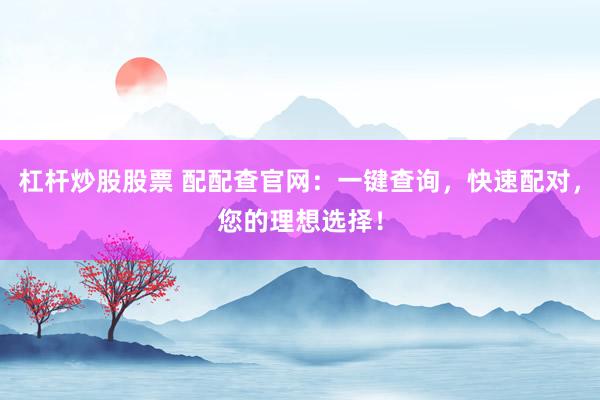 杠杆炒股股票 配配查官网：一键查询，快速配对，您的理想选择！