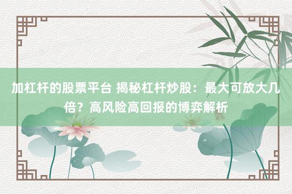 加杠杆的股票平台 揭秘杠杆炒股：最大可放大几倍？高风险高回报的博弈解析