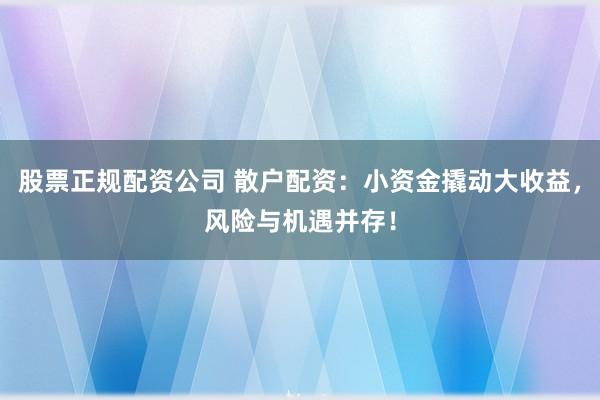 股票正规配资公司 散户配资：小资金撬动大收益，风险与机遇并存！